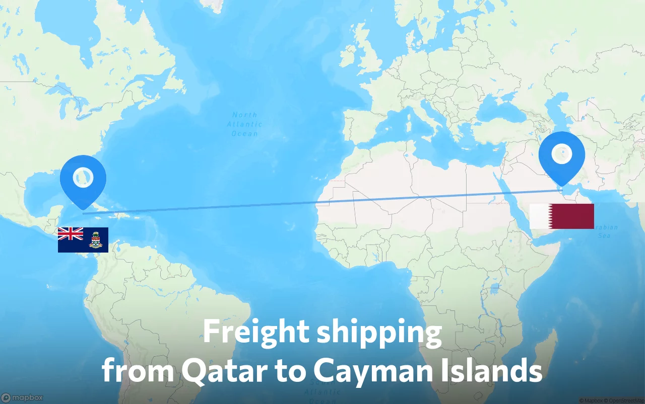 Shipping route from Qatar to Cayman Islands