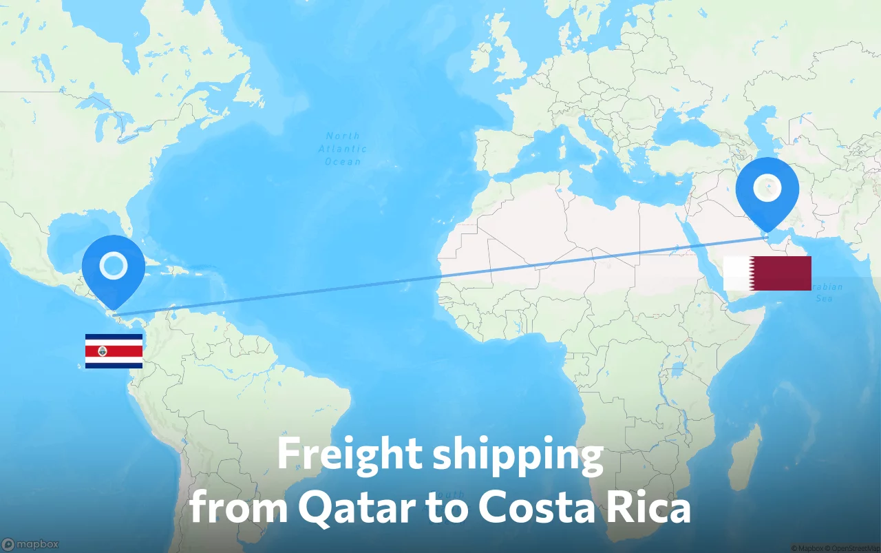 Shipping route from Qatar to Costa Rica