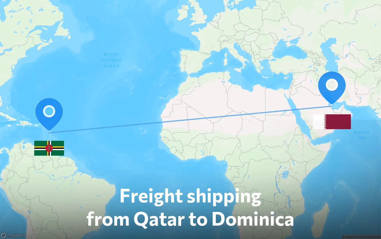 Shipping route from Qatar to Dominica