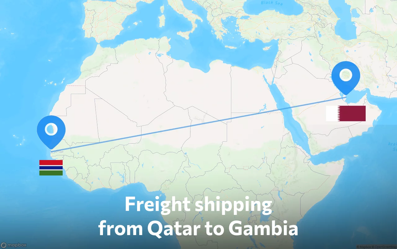 Shipping route from Qatar to Gambia