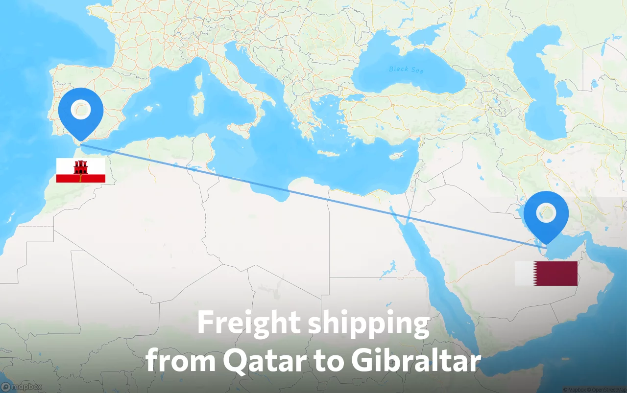 Shipping route from Qatar to Gibraltar