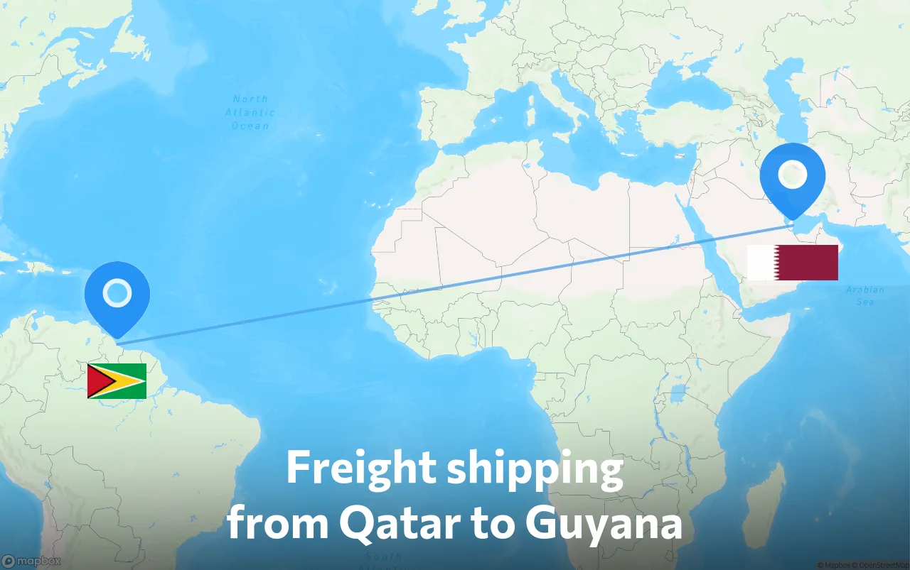 Shipping route from Qatar to Guyana