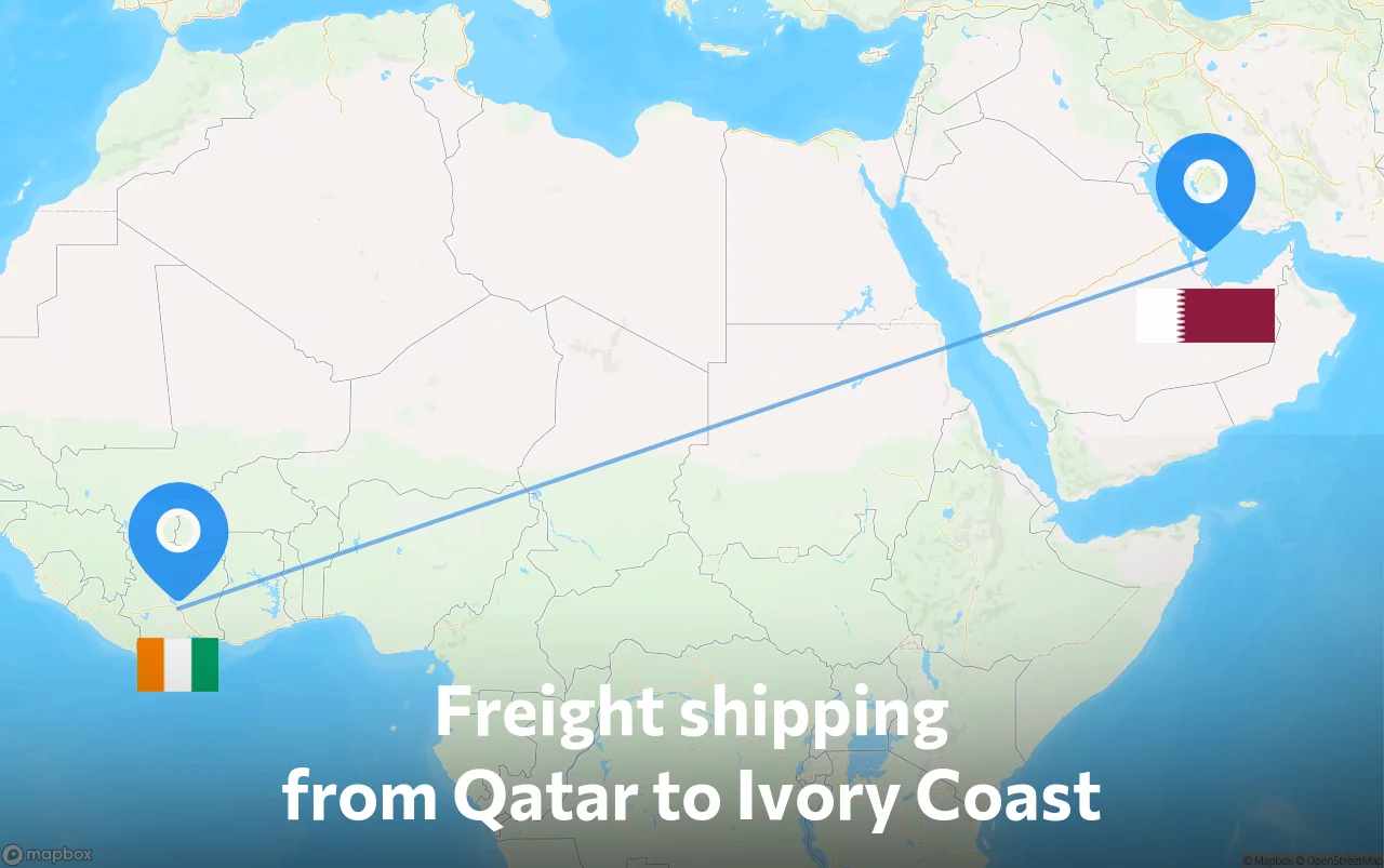 Shipping route from Qatar to Ivory Coast