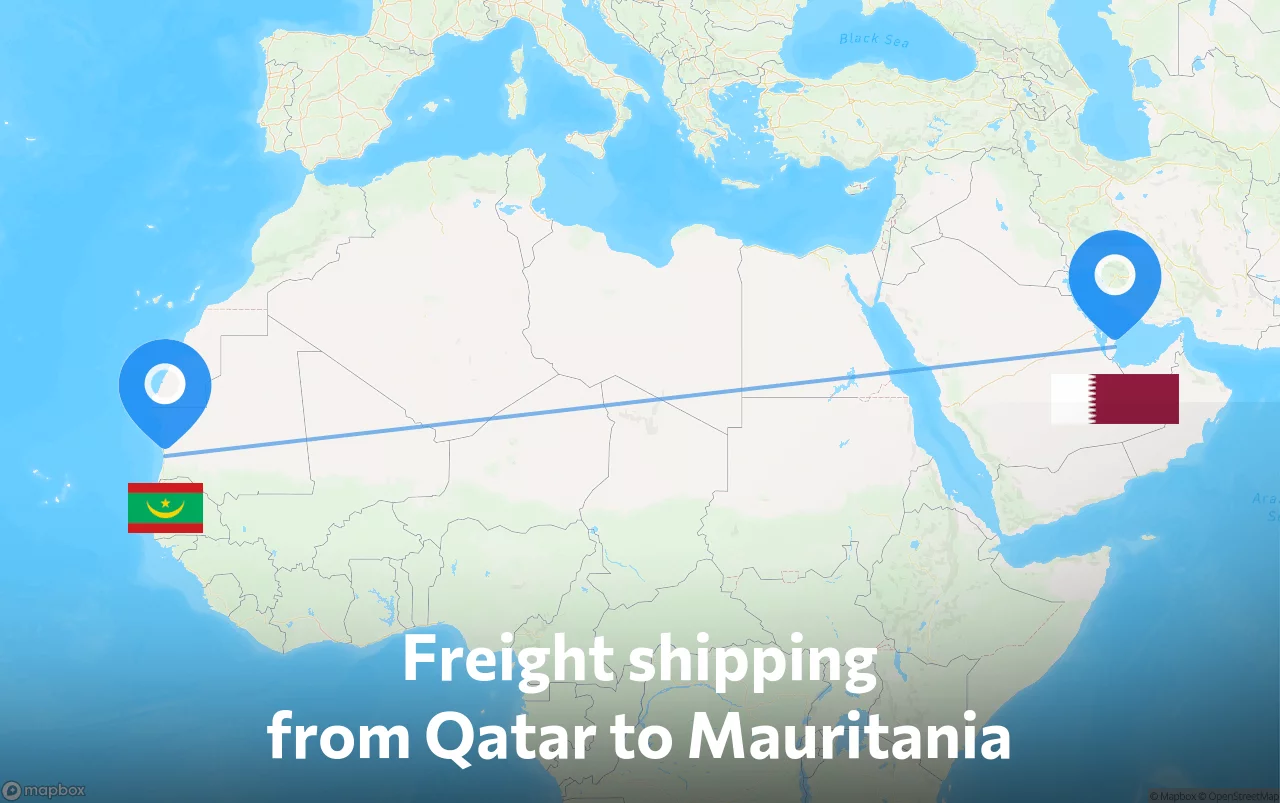 Shipping route from Qatar to Mauritania