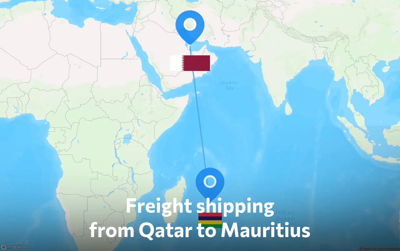 Shipping route from Qatar to Mauritius