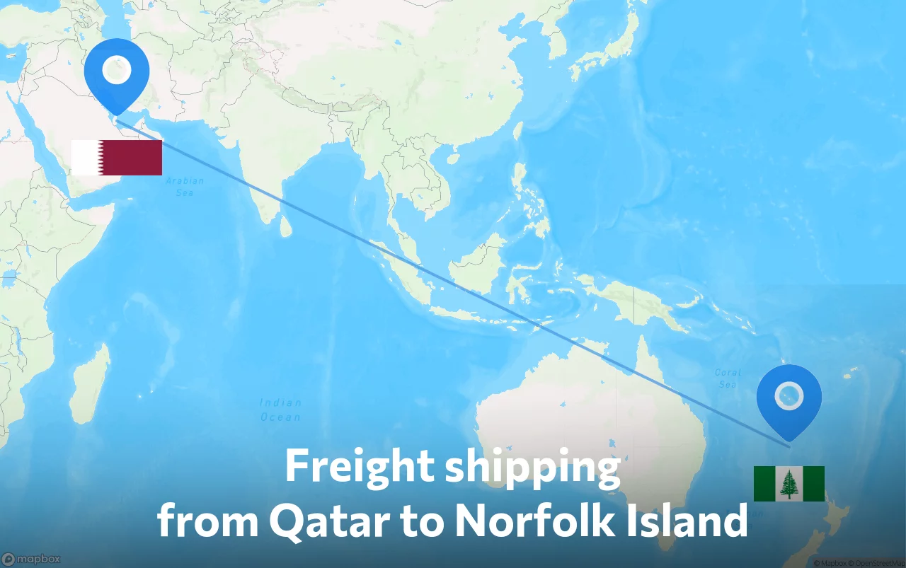 Shipping route from Qatar to Norfolk Island