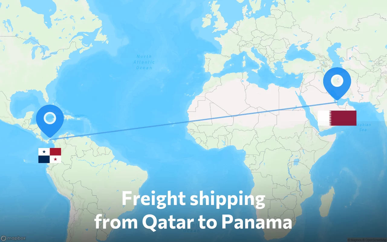 Shipping route from Qatar to Panama