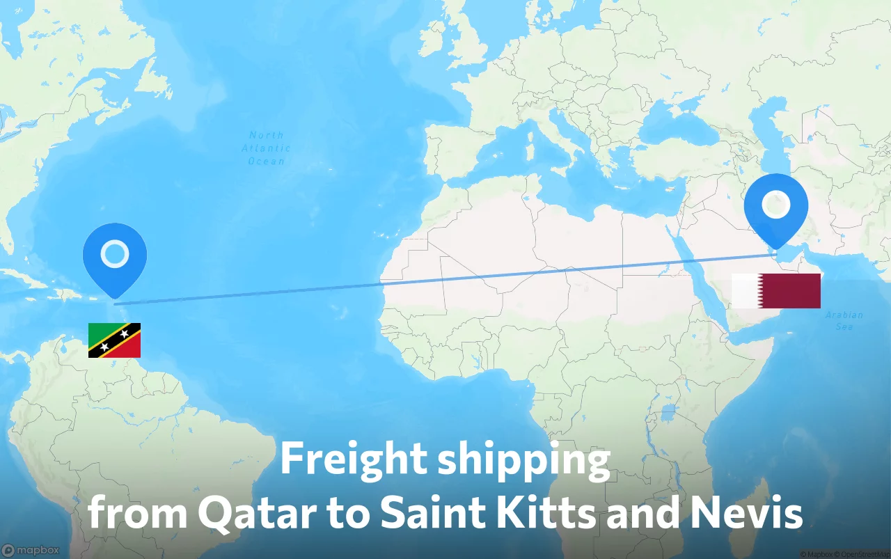 Shipping route from Qatar to Saint Kitts and Nevis