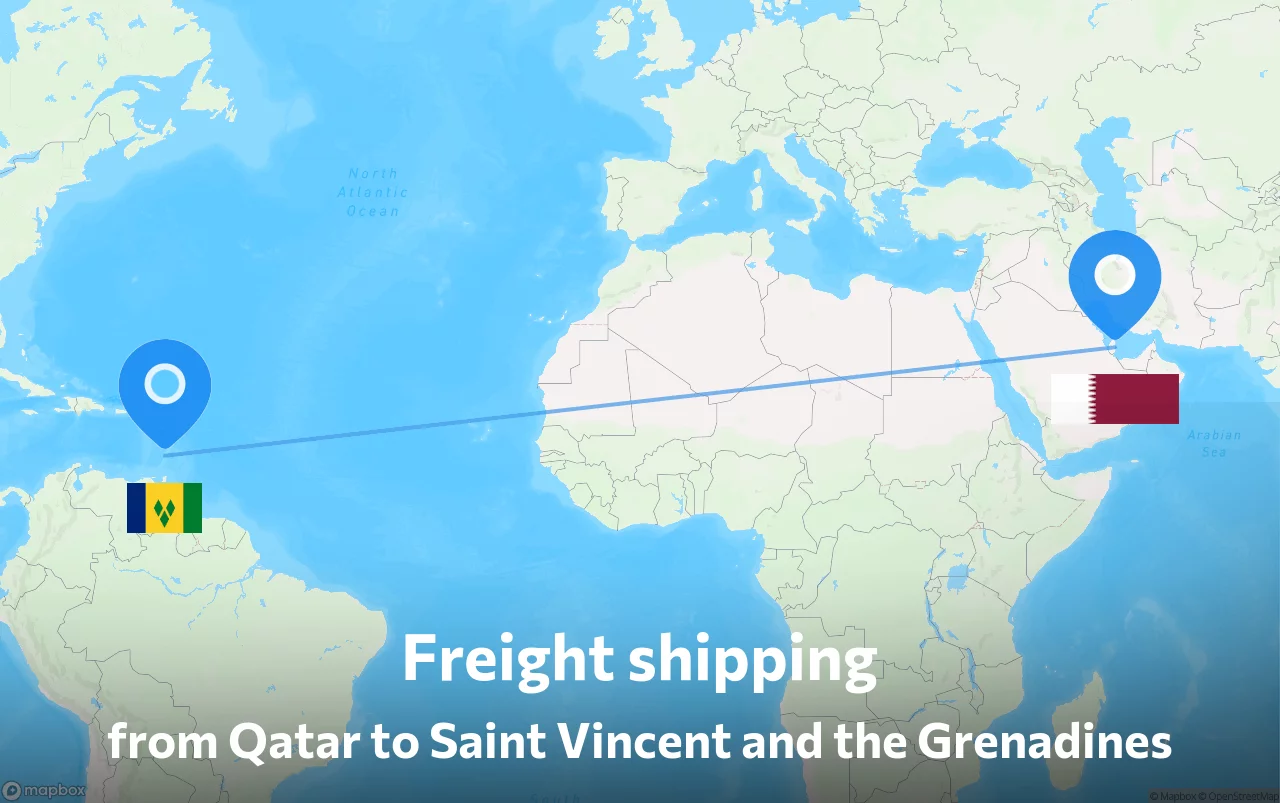 Shipping route from Qatar to Saint Vincent and the Grenadines