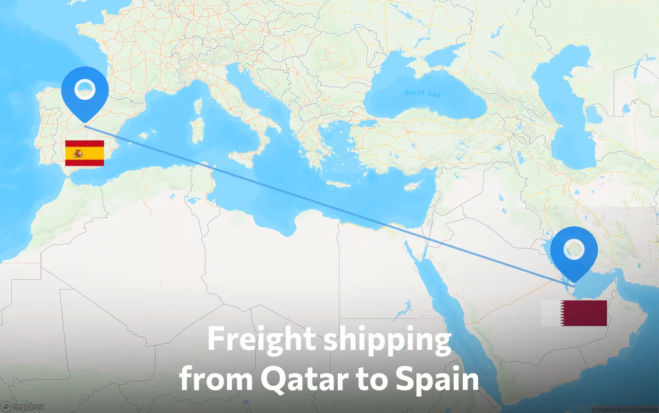 Shipping route from Qatar to Spain