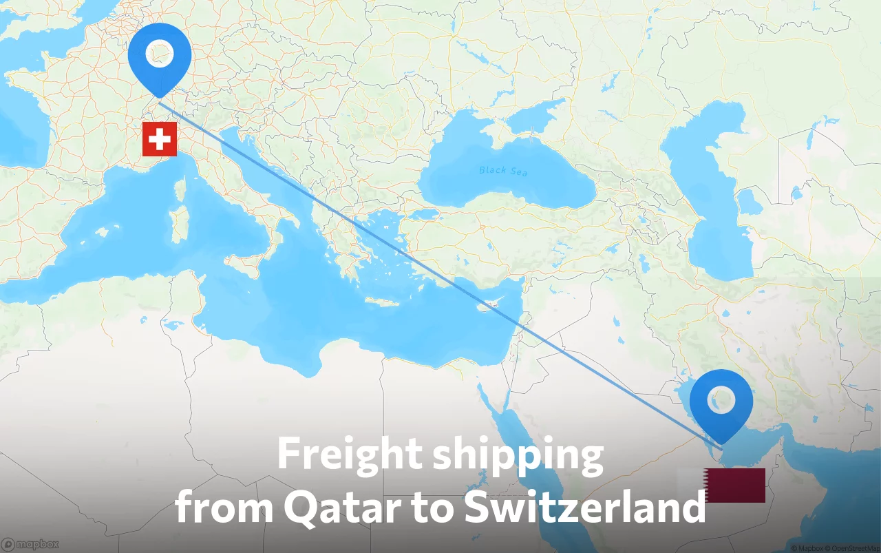 Shipping route from Qatar to Switzerland