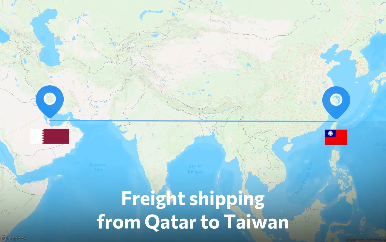 Shipping route from Qatar to Taiwan