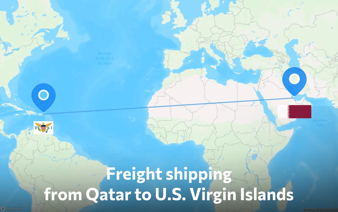 Shipping route from Qatar to U.S. Virgin Islands