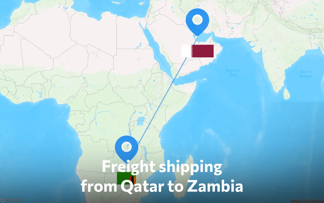 Shipping route from Qatar to Zambia