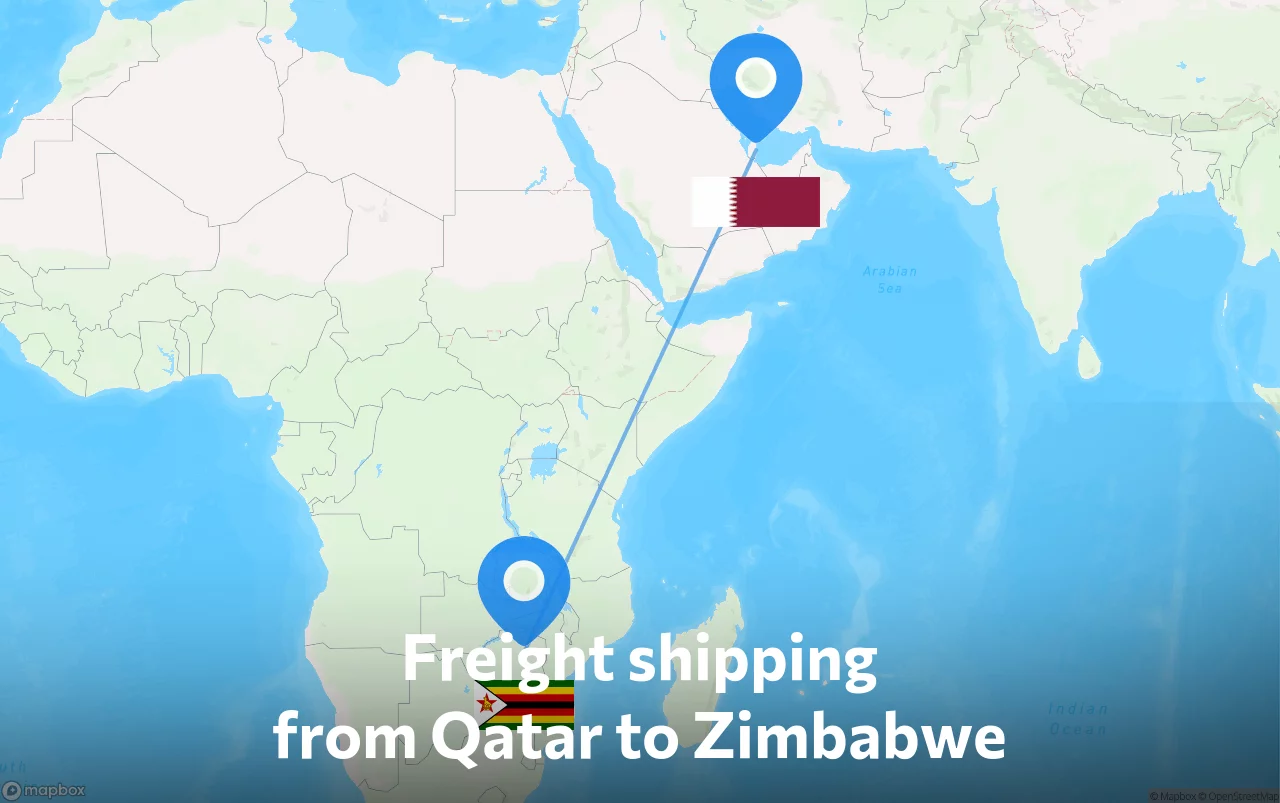 Shipping route from Qatar to Zimbabwe