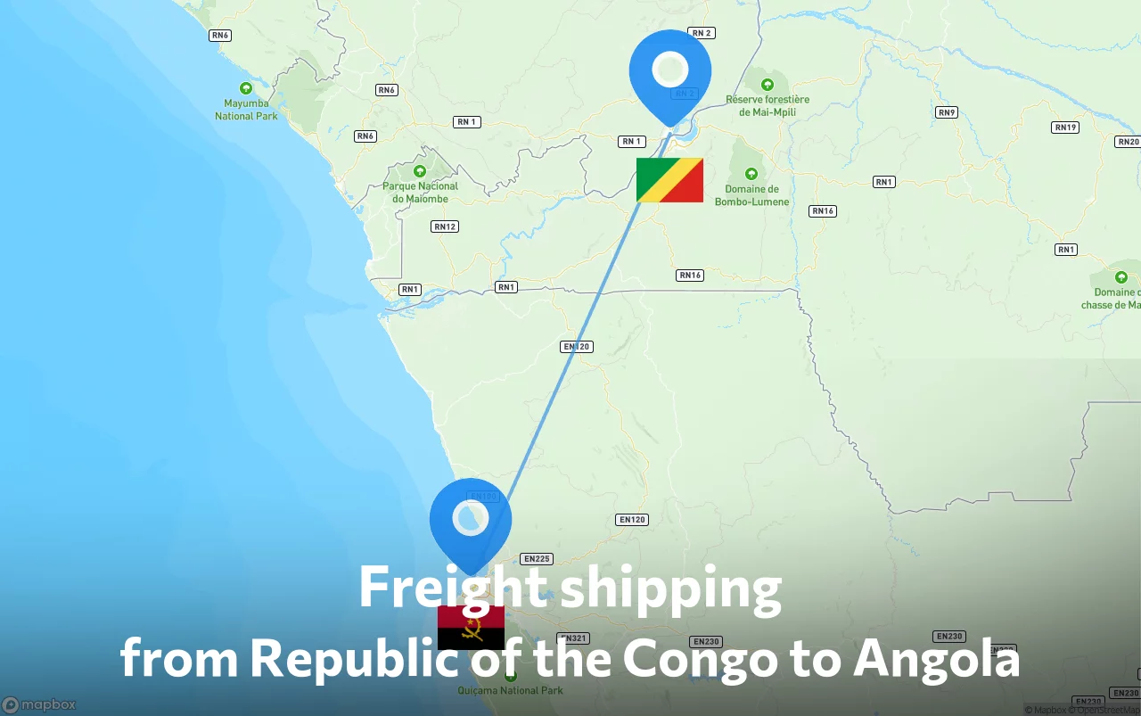 Shipping route from Republic of the Congo to Angola