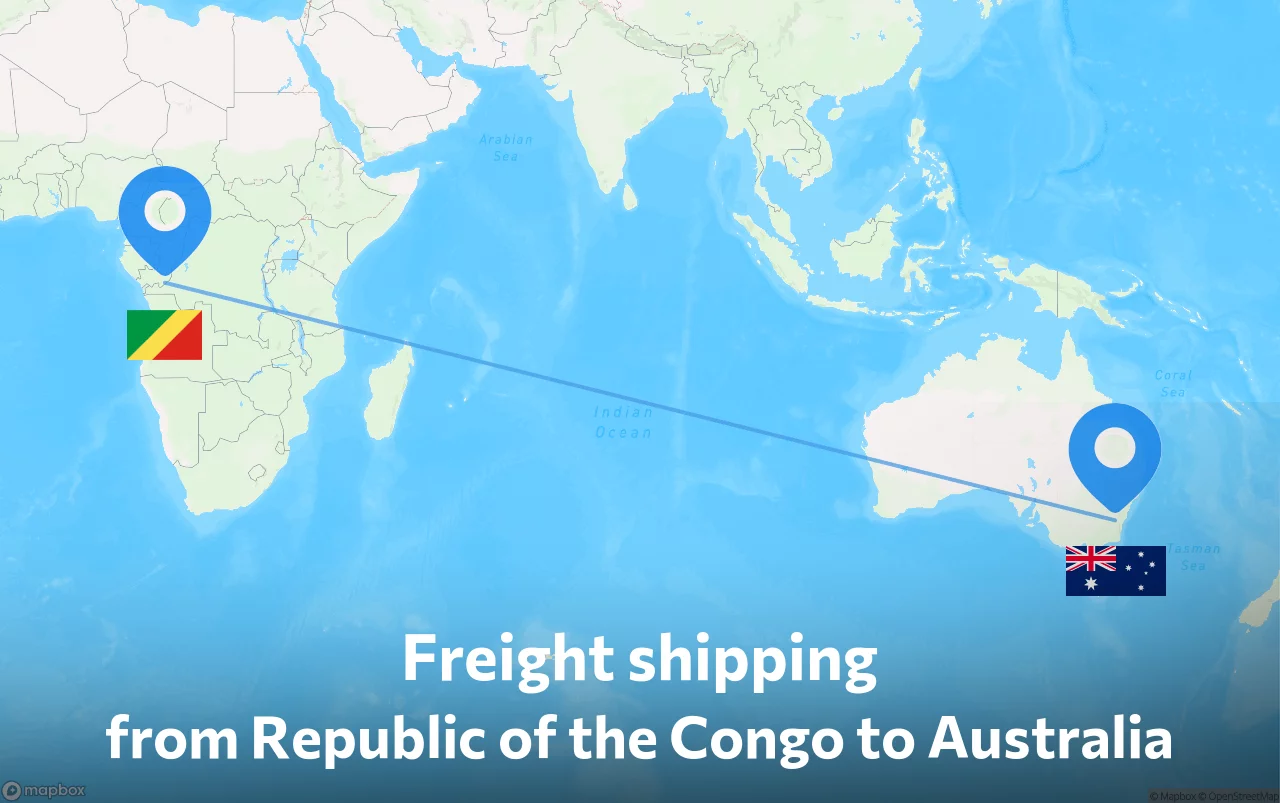 Shipping route from Republic of the Congo to Australia