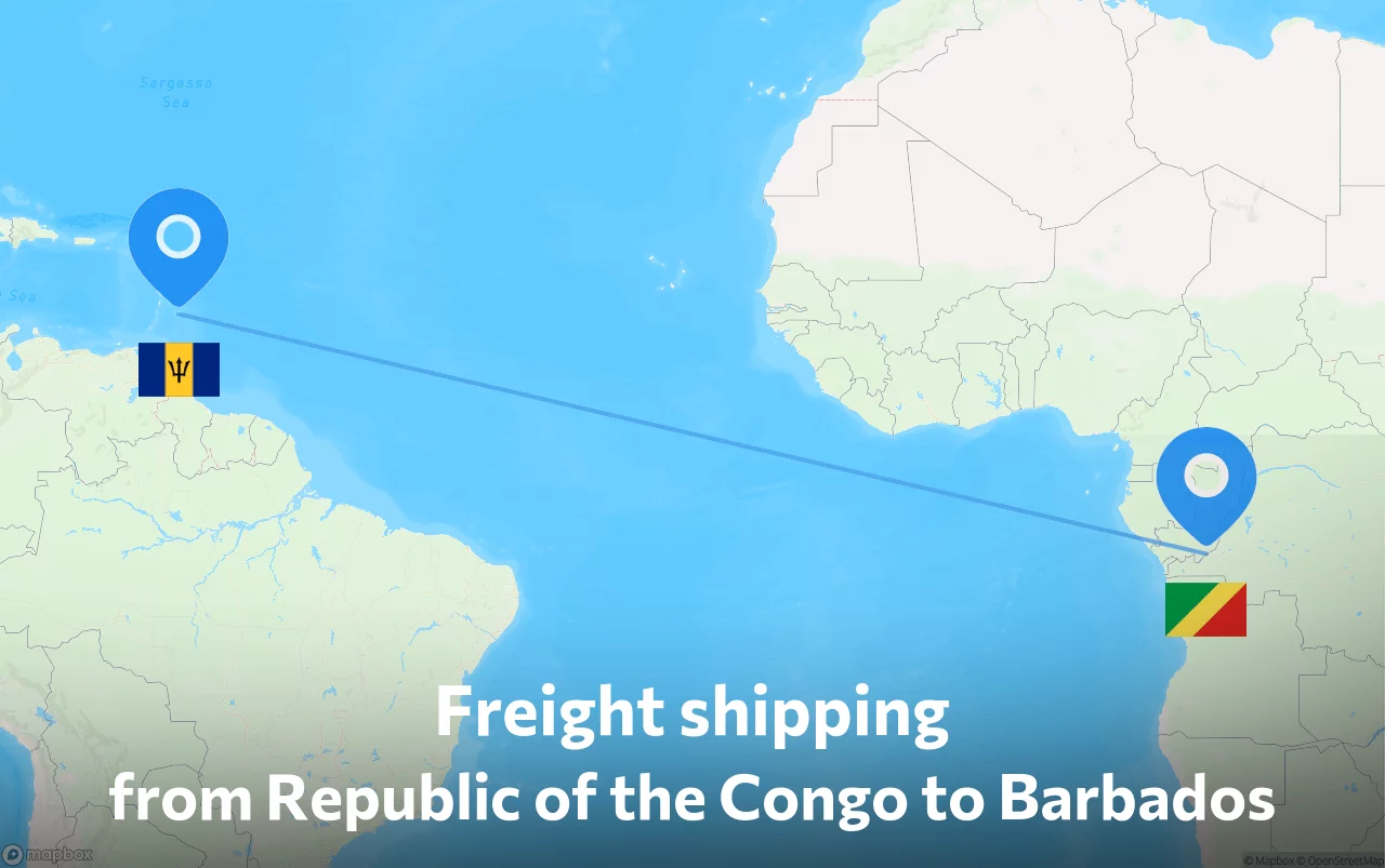 Shipping route from Republic of the Congo to Barbados