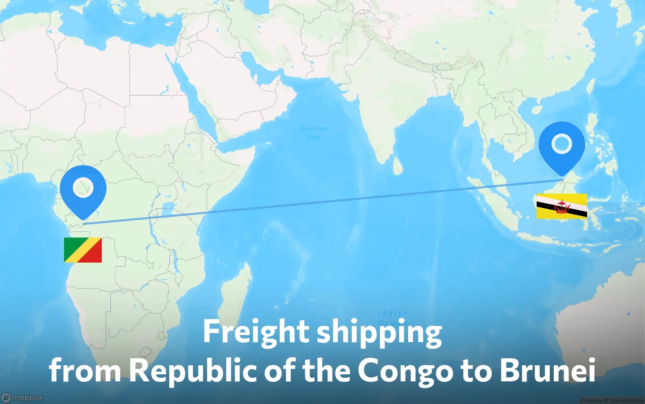 Shipping route from Republic of the Congo to Brunei