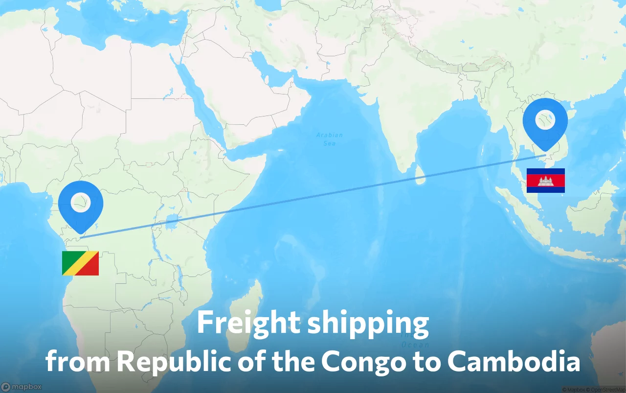 Shipping route from Republic of the Congo to Cambodia
