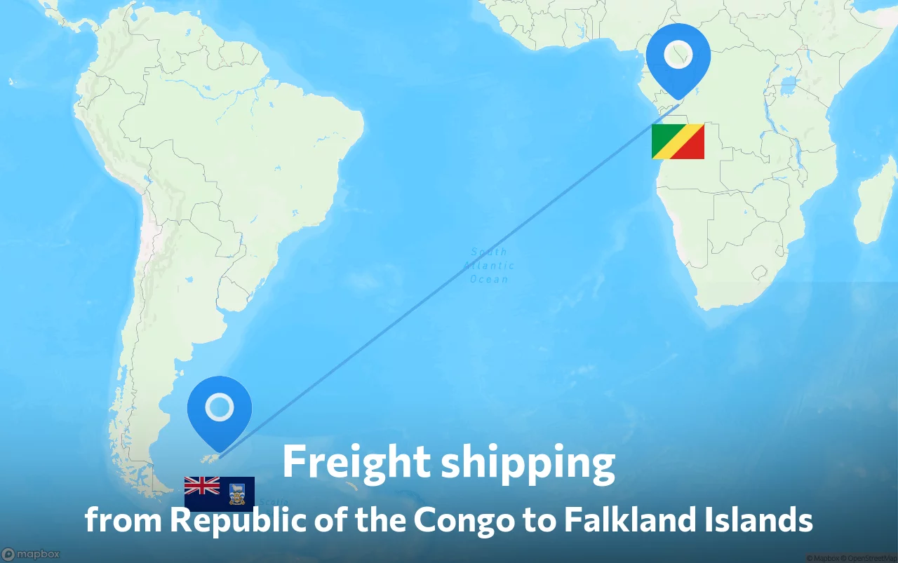 Shipping route from Republic of the Congo to Falkland Islands