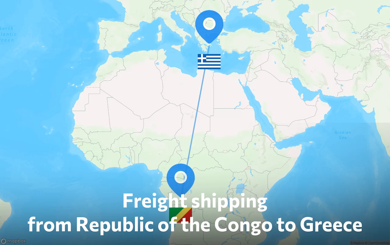 Shipping route from Republic of the Congo to Greece