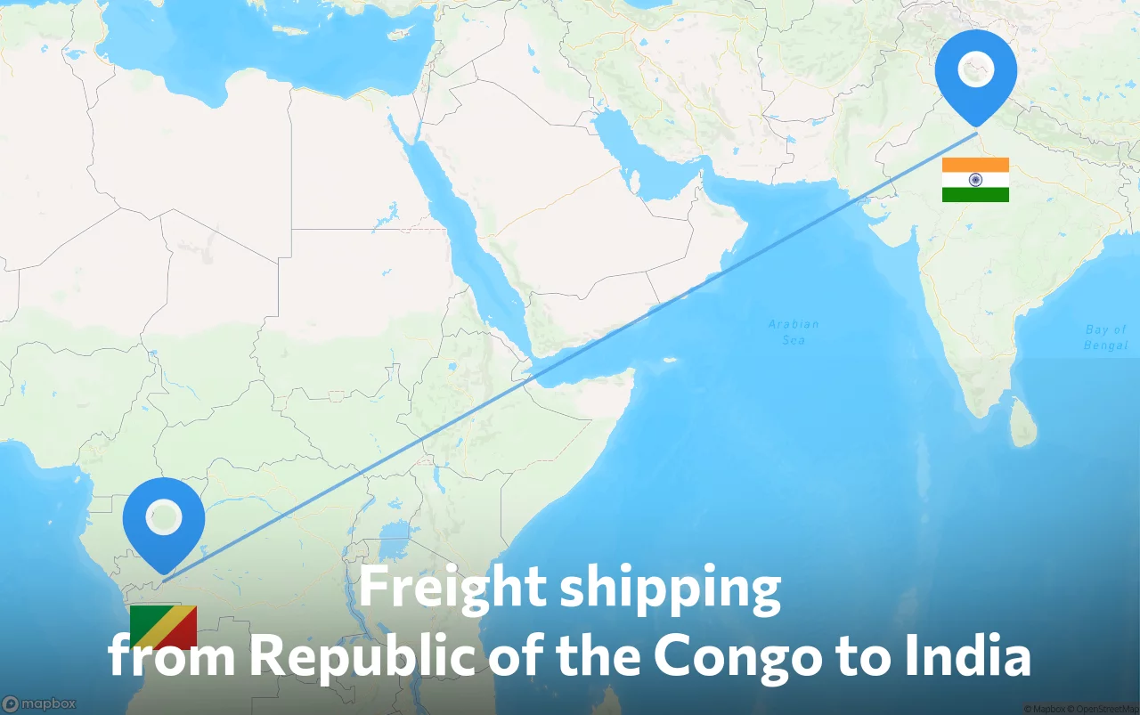 Shipping route from Republic of the Congo to India