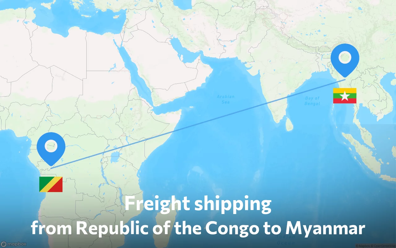 Shipping route from Republic of the Congo to Myanmar