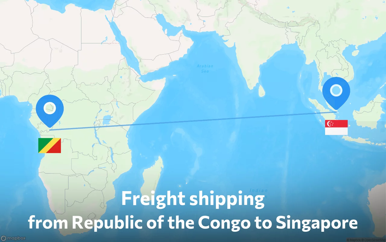 Shipping route from Republic of the Congo to Singapore