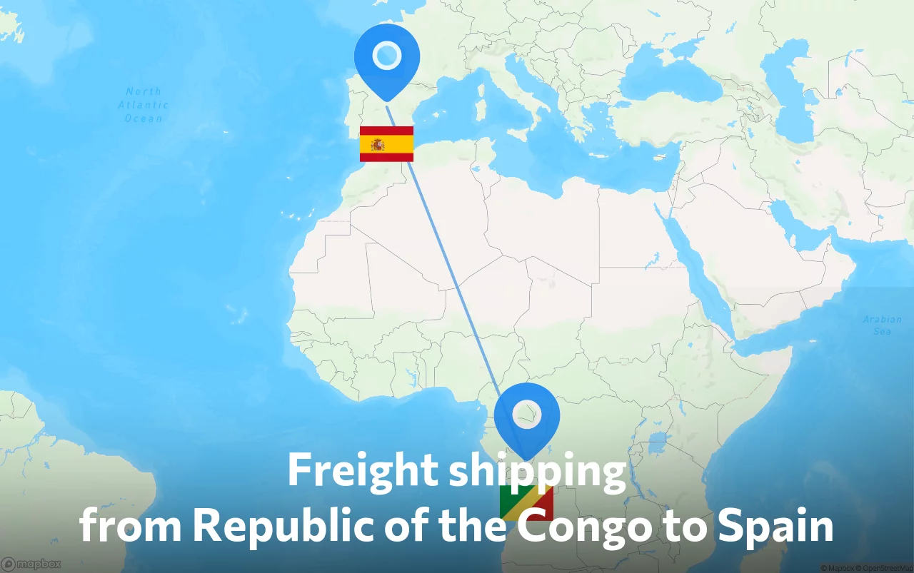 Shipping route from Republic of the Congo to Spain