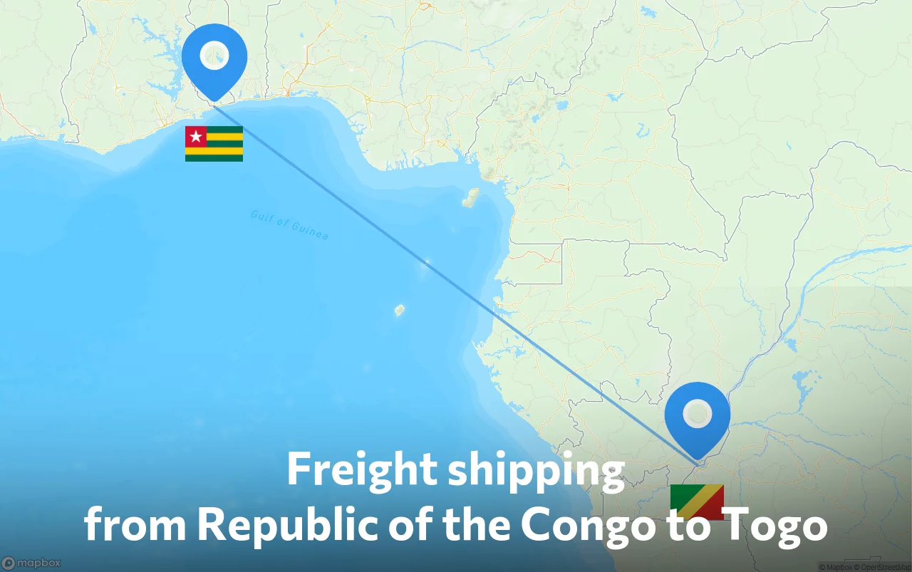 Shipping route from Republic of the Congo to Togo