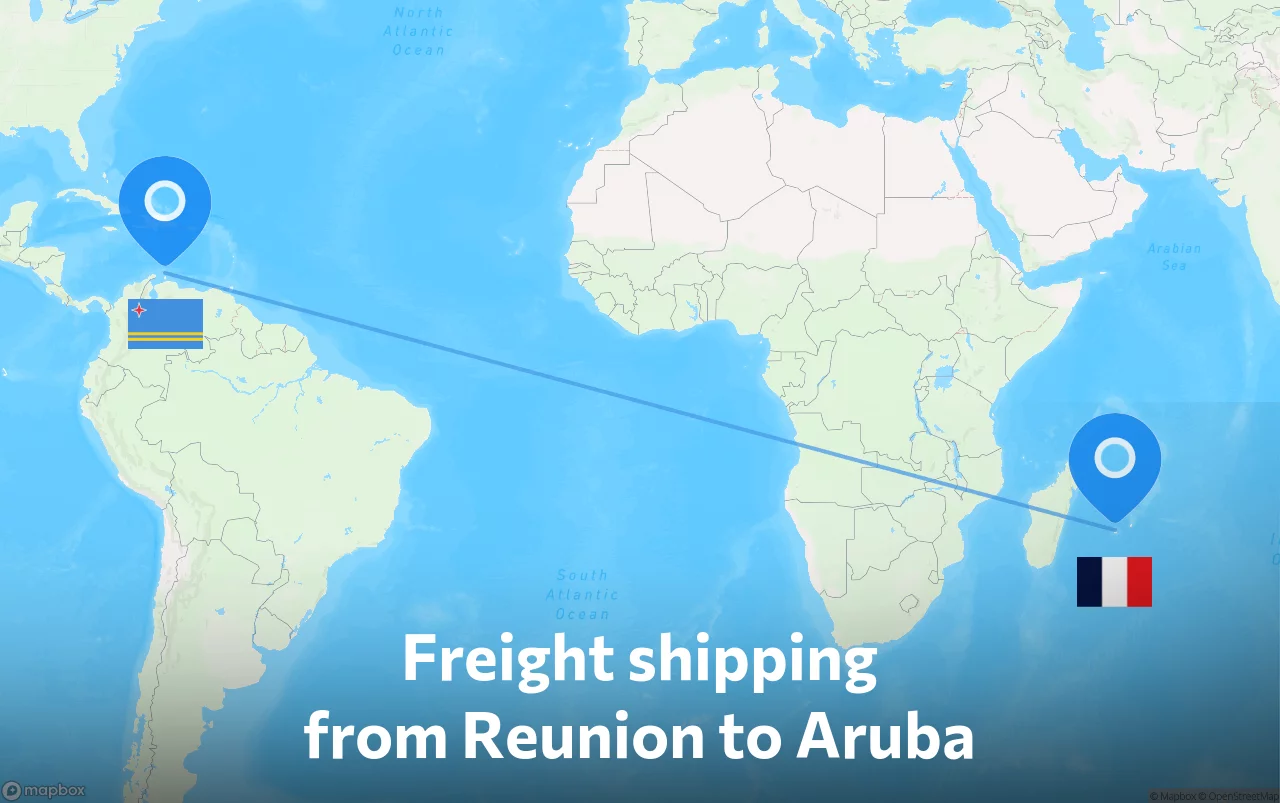 Shipping route from Reunion to Aruba
