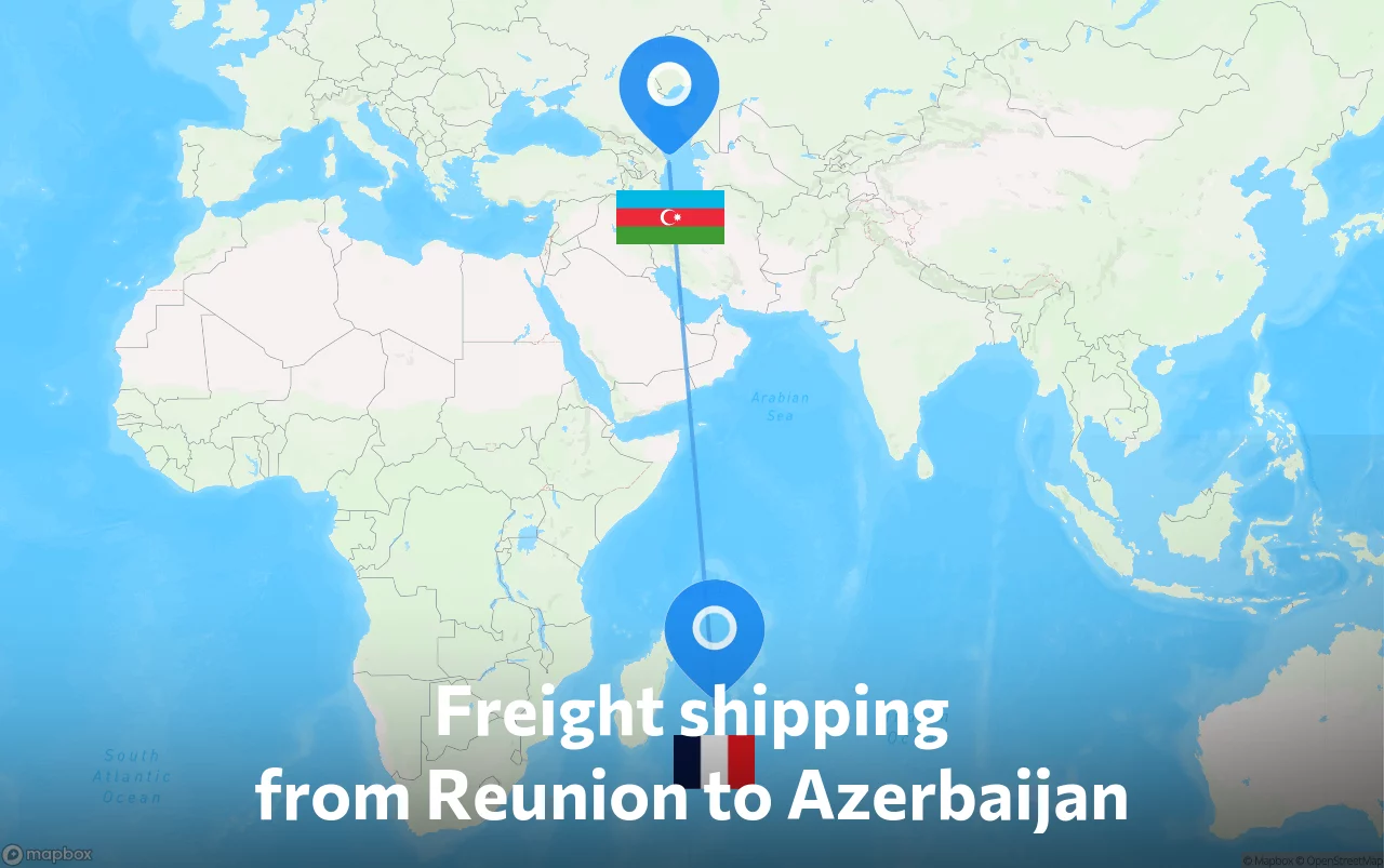 Shipping route from Reunion to Azerbaijan