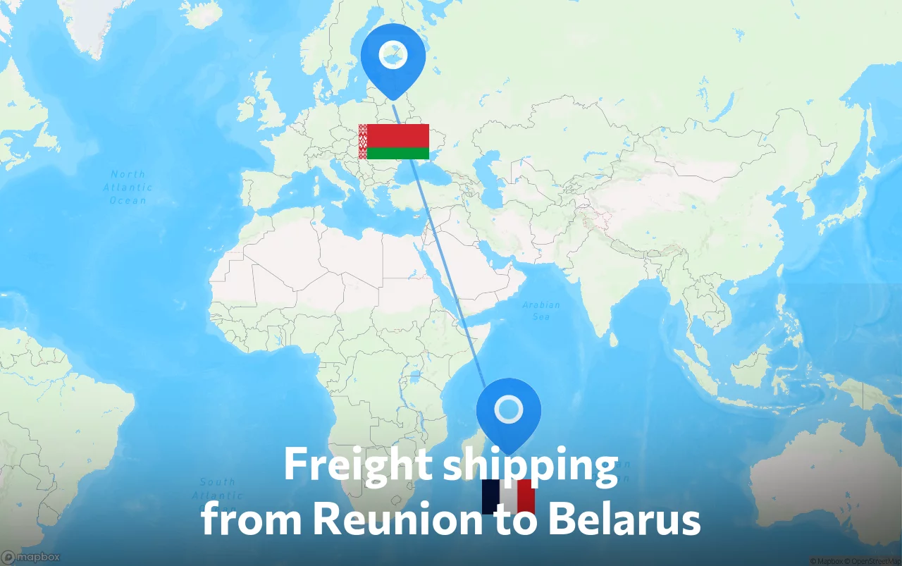 Shipping route from Reunion to Belarus