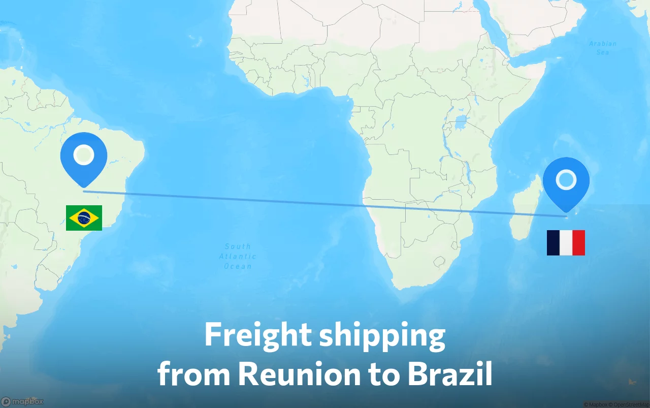 Shipping route from Reunion to Brazil