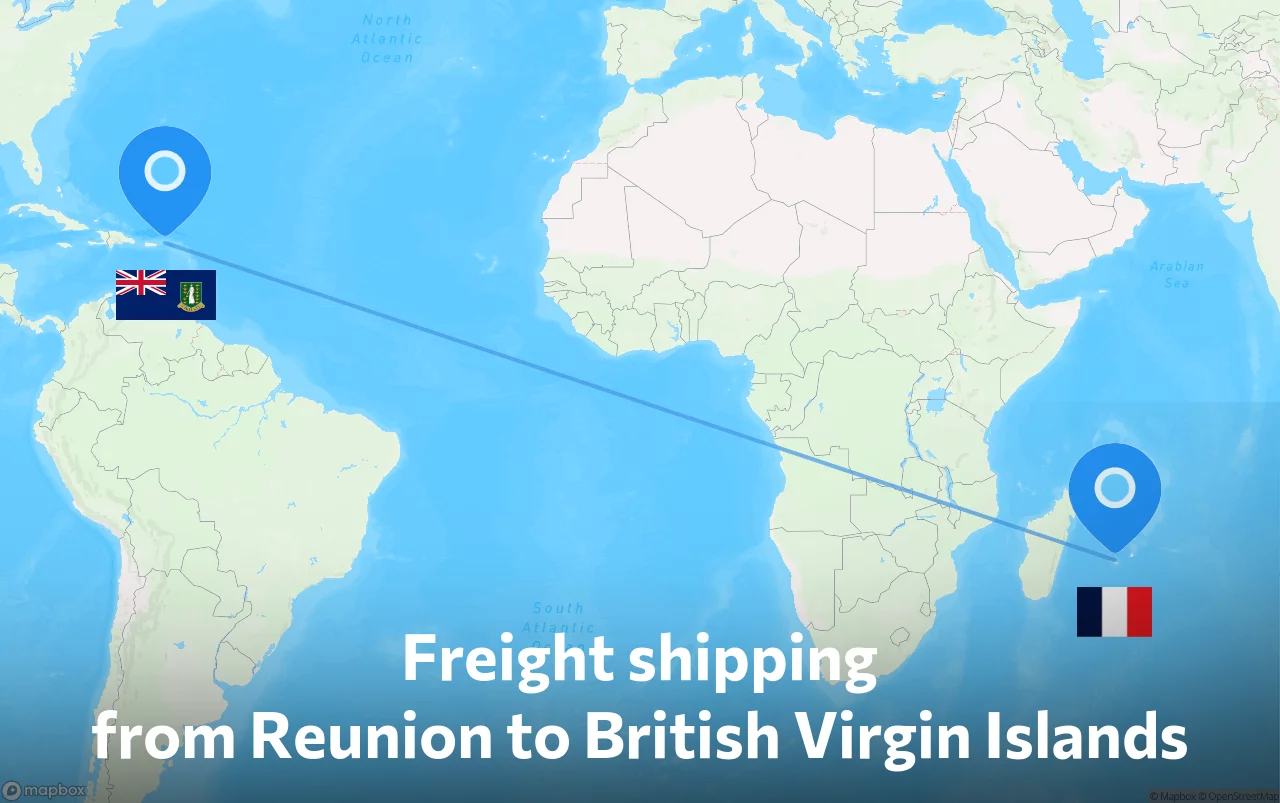 Shipping route from Reunion to British Virgin Islands