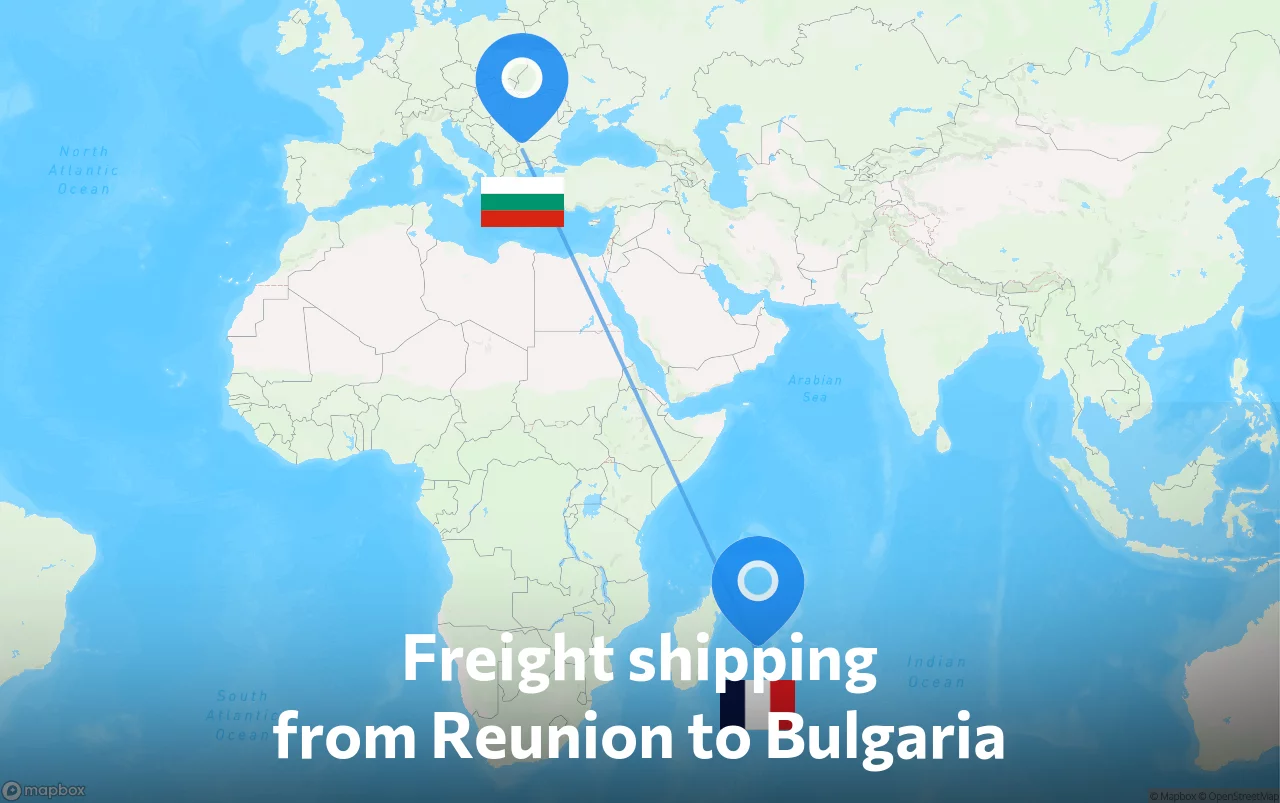 Shipping route from Reunion to Bulgaria