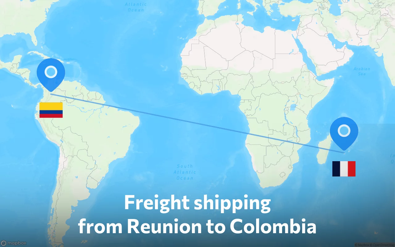 Shipping route from Reunion to Colombia