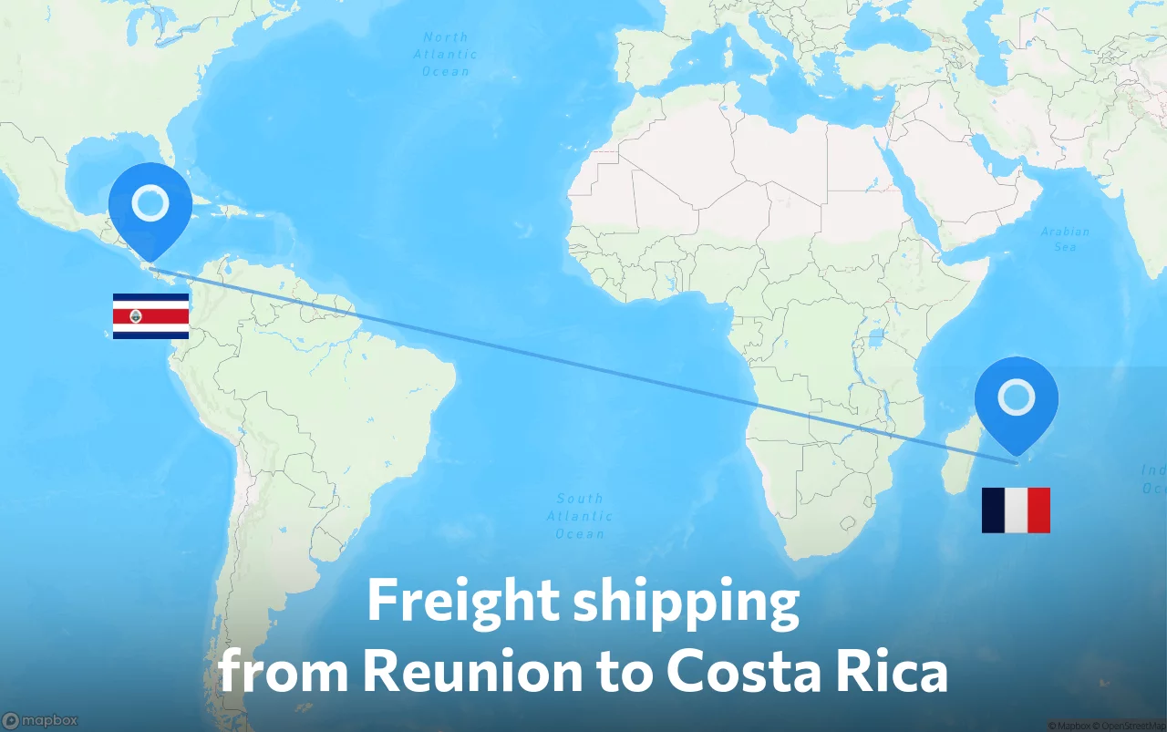 Shipping route from Reunion to Costa Rica