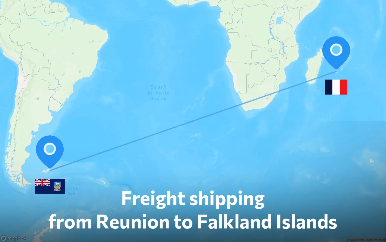 Shipping route from Reunion to Falkland Islands