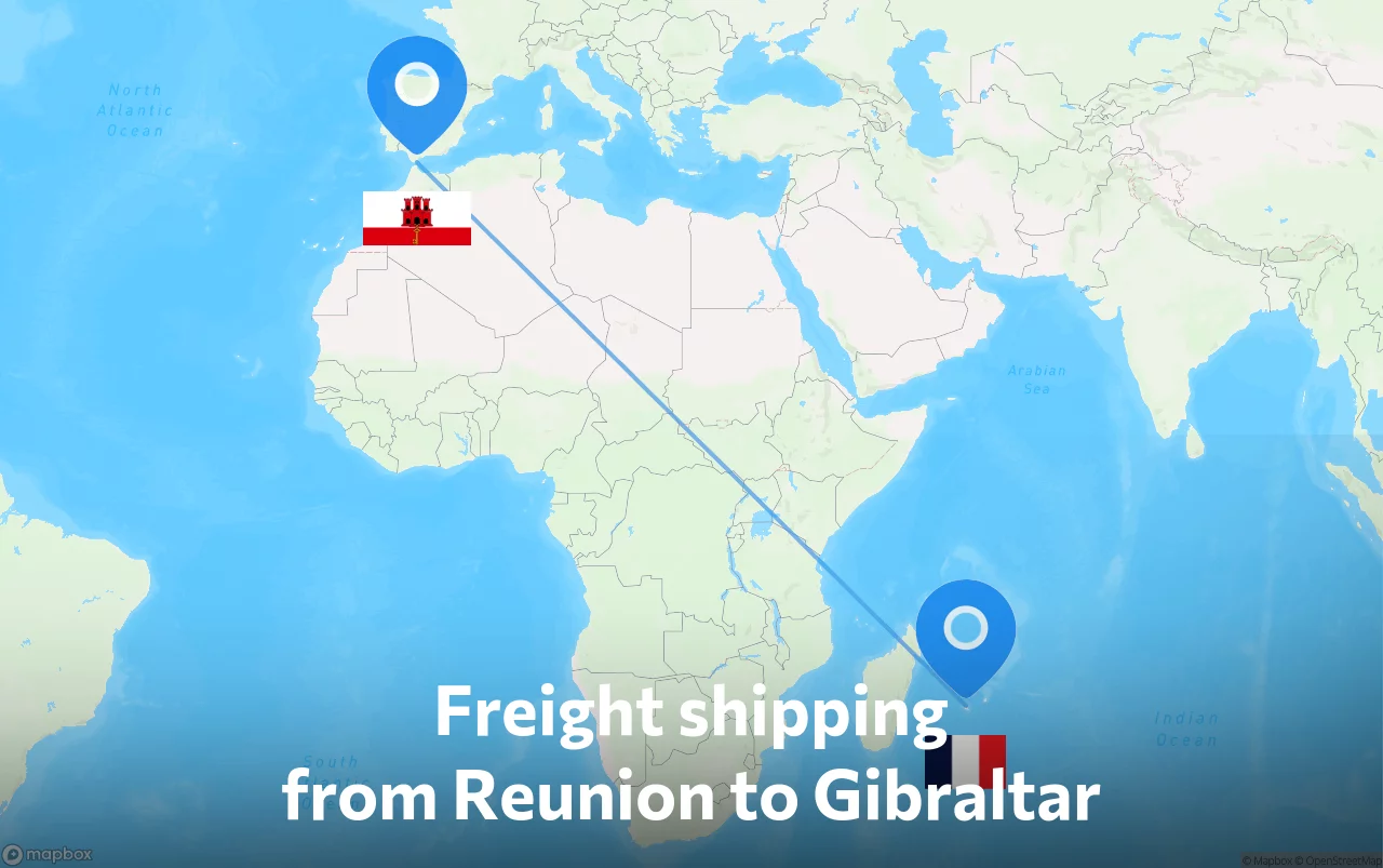 Shipping route from Reunion to Gibraltar