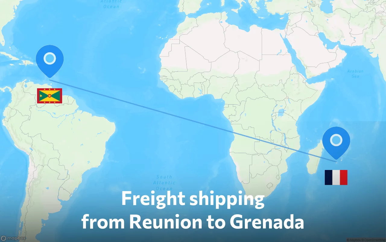 Shipping route from Reunion to Grenada