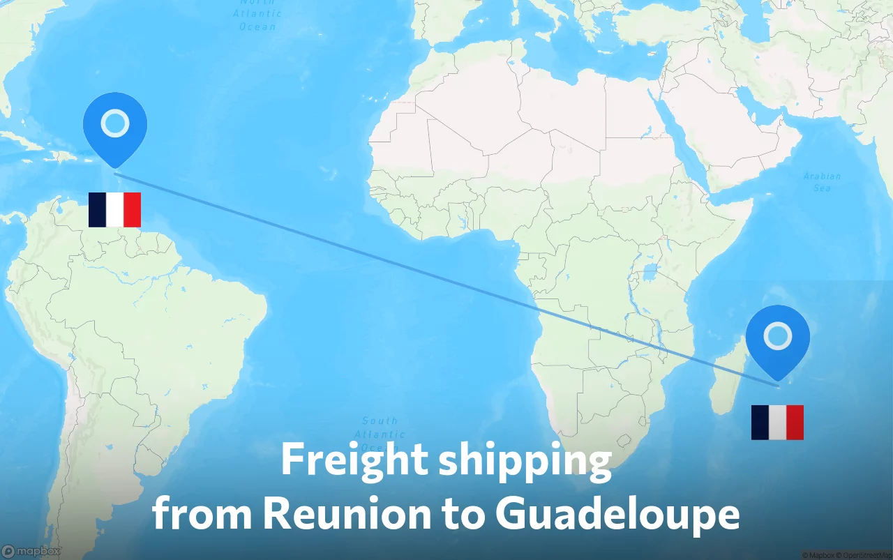 Shipping route from Reunion to Guadeloupe