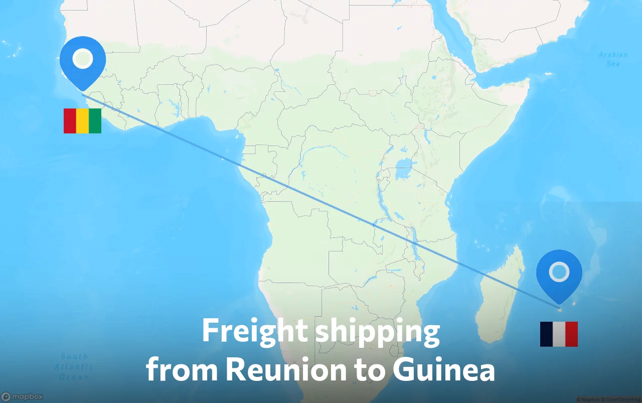 Shipping route from Reunion to Guinea