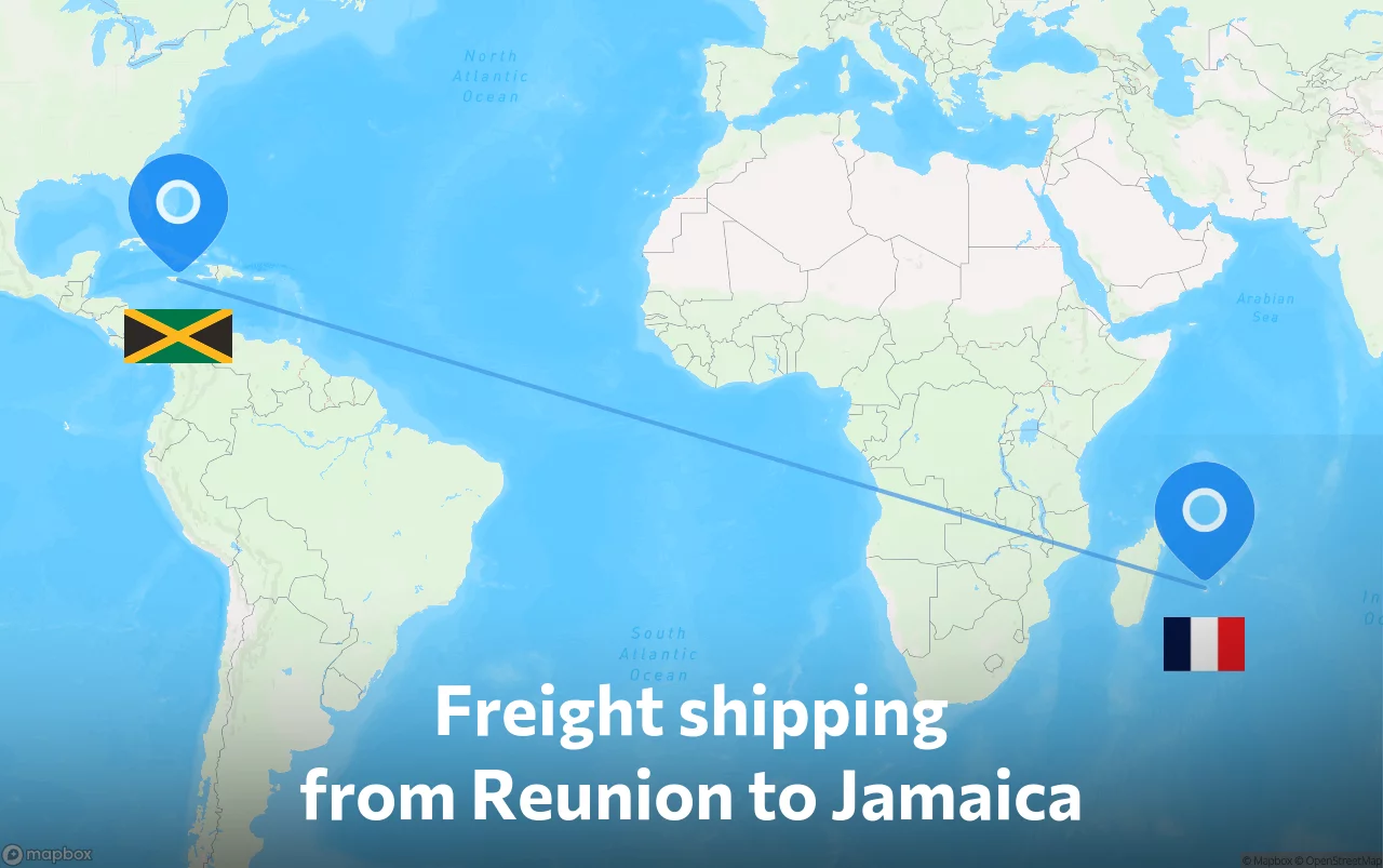 Shipping route from Reunion to Jamaica