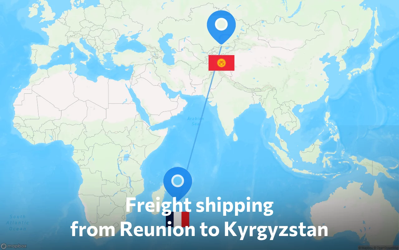Shipping route from Reunion to Kyrgyzstan