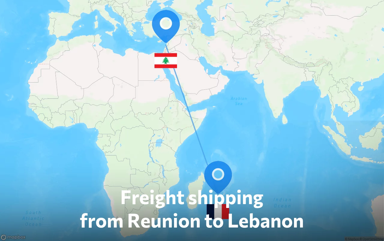 Shipping route from Reunion to Lebanon