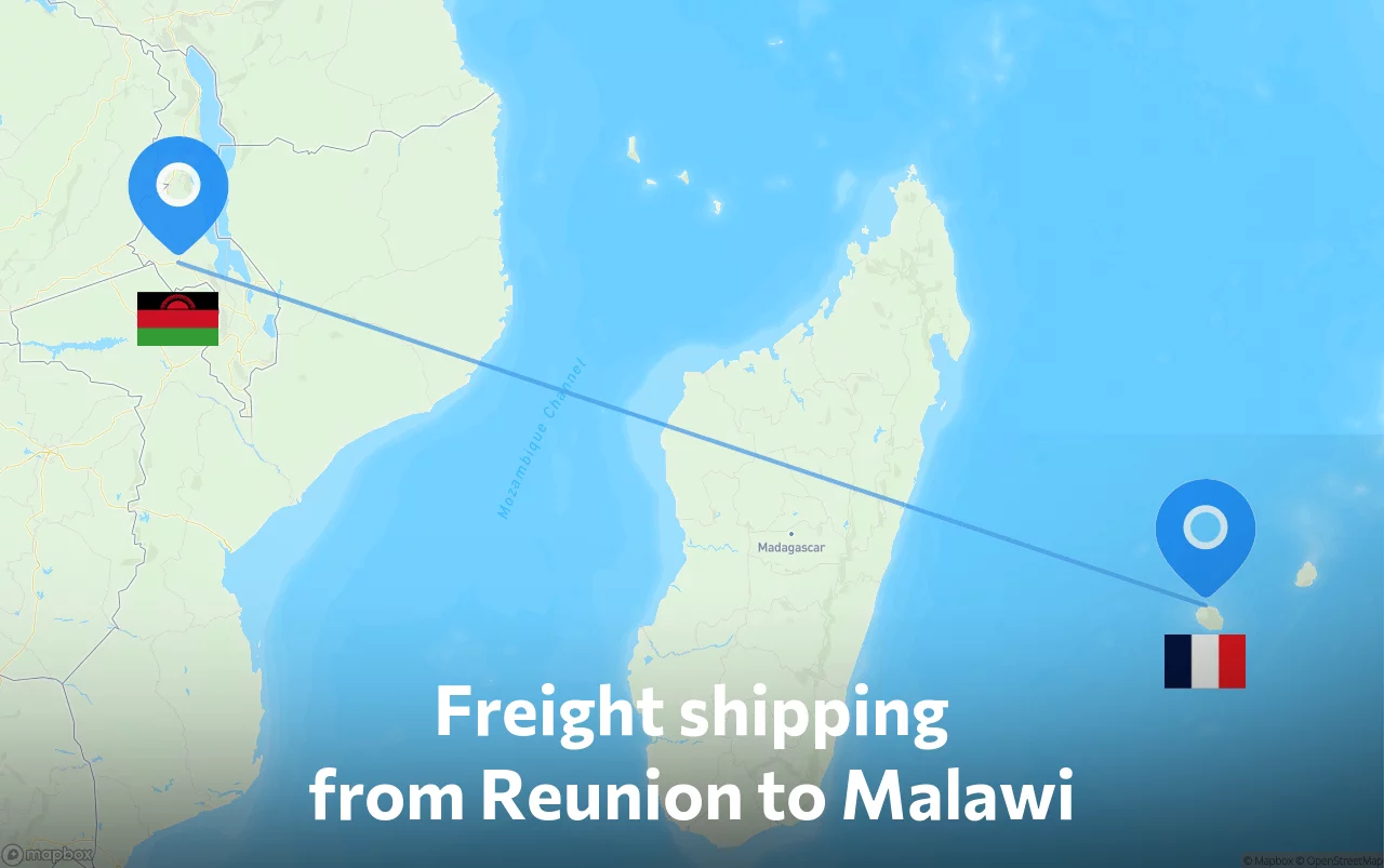 Shipping route from Reunion to Malawi