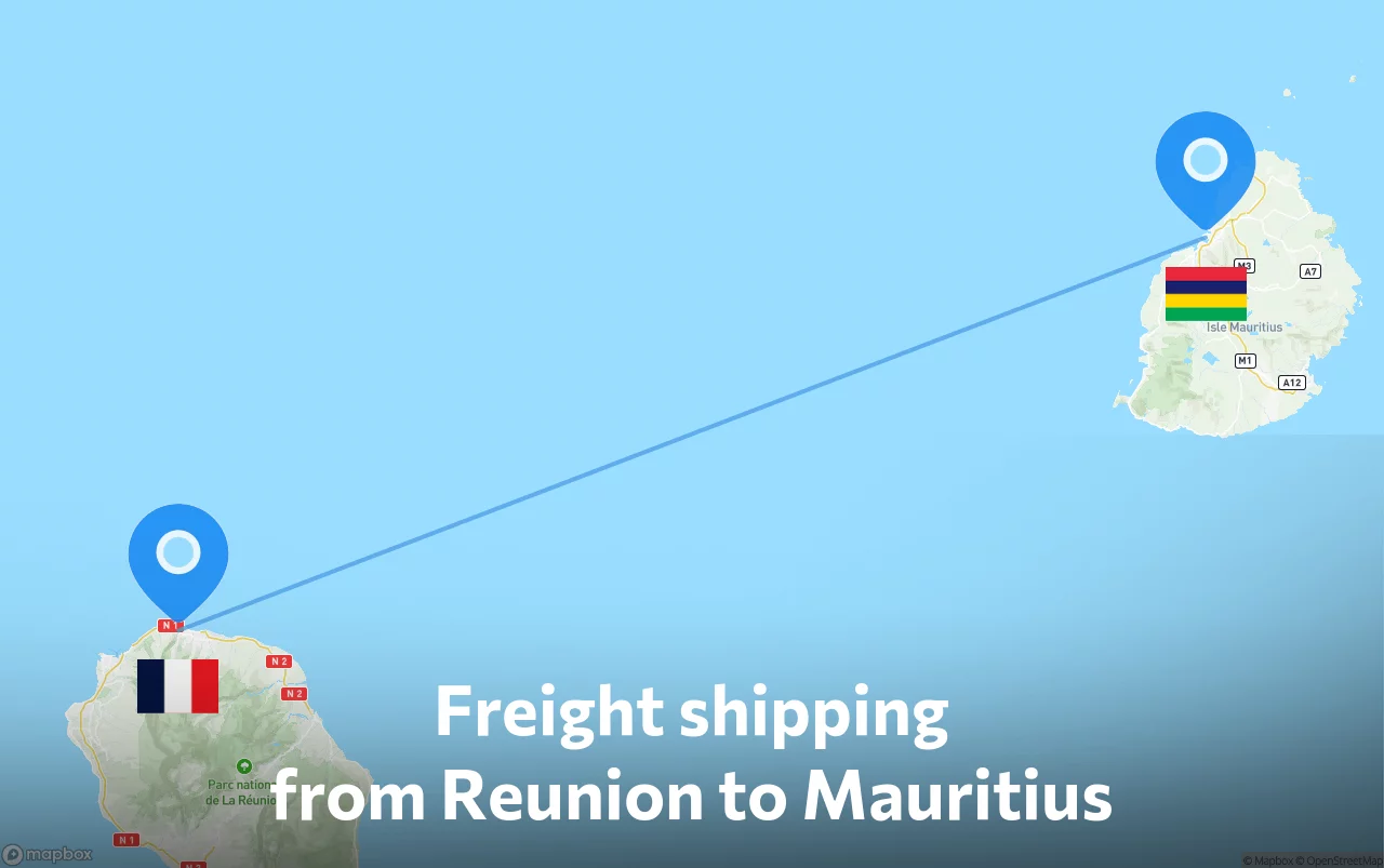 Shipping route from Reunion to Mauritius