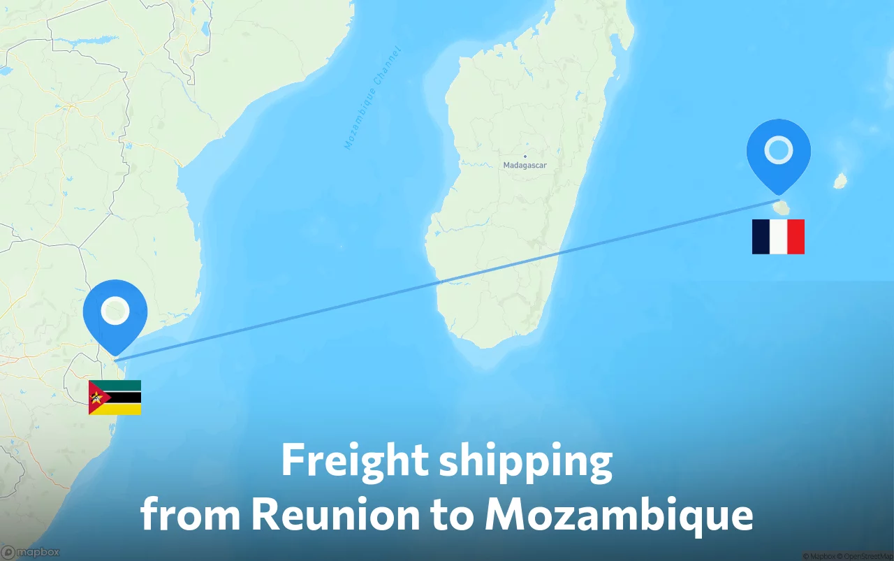 Shipping route from Reunion to Mozambique